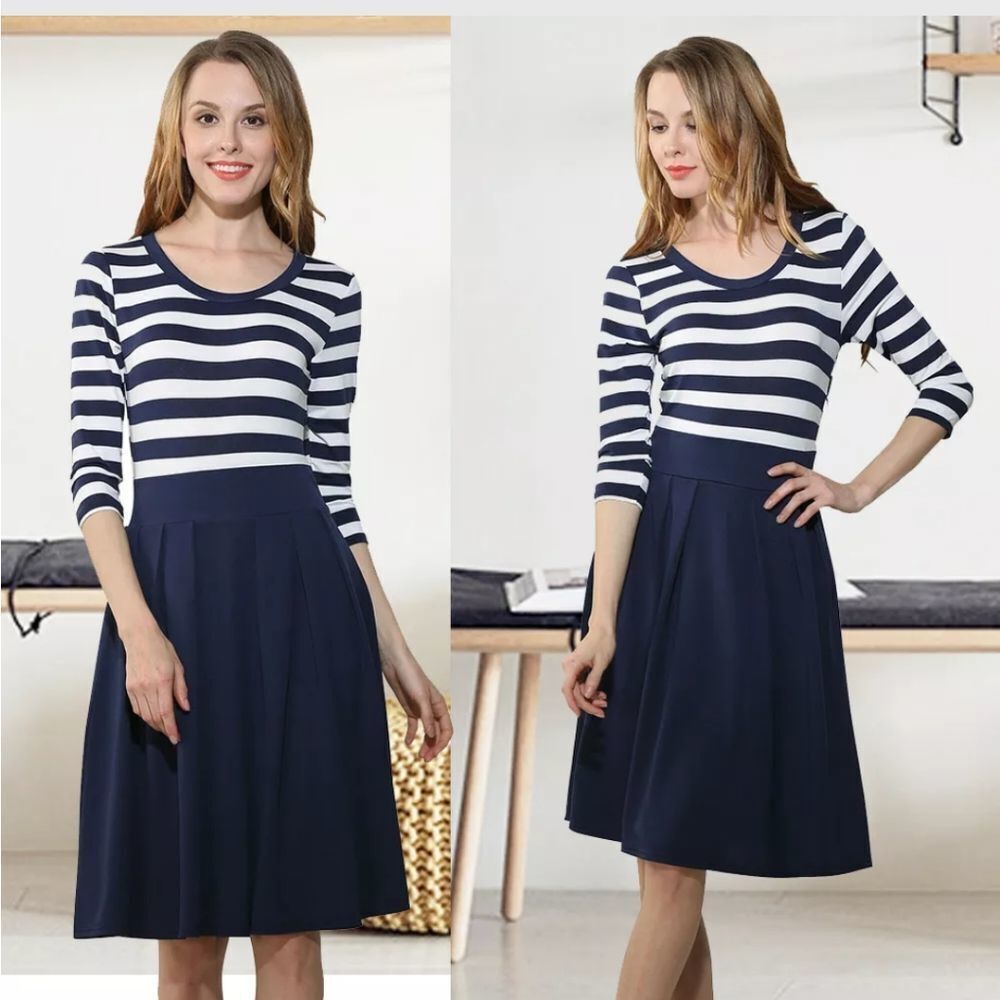 Scoop Neck 2/3 Sleeve A-line Casual Swing Dress